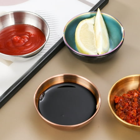 

huanledash Seasoning Bowl Solid Color Sturdy Stainless Steel Round Dipping Bowl Mini Appetizer Plate for Restaurant