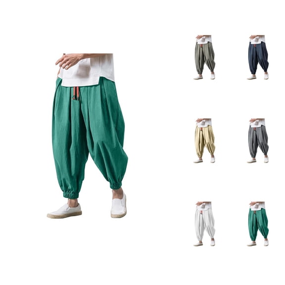 Harem Pants Men 2026 Trendy Wide Leg Baggy Drop Crotch Drawstring Hippie Pants Trousers
