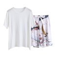 thumbnail image 1 of Conjunto de Pantalones Cortos de Mujer Color Sólido Cuello Redondo Manga Corta, Top Y Pantalones Cortos para el Uso Diario, Casual Y Fiesta, 1 of 3