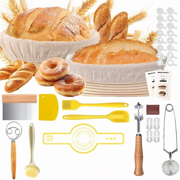 Sourdough Starter Kit, 9" Round & 10" Oval Sourdough Bread Baking Supplies Tools, Bread Proofing Baskets Set with Bread Lame, Silicone Sling Bread Making Tools Gift for Bakers Women Wife Mom