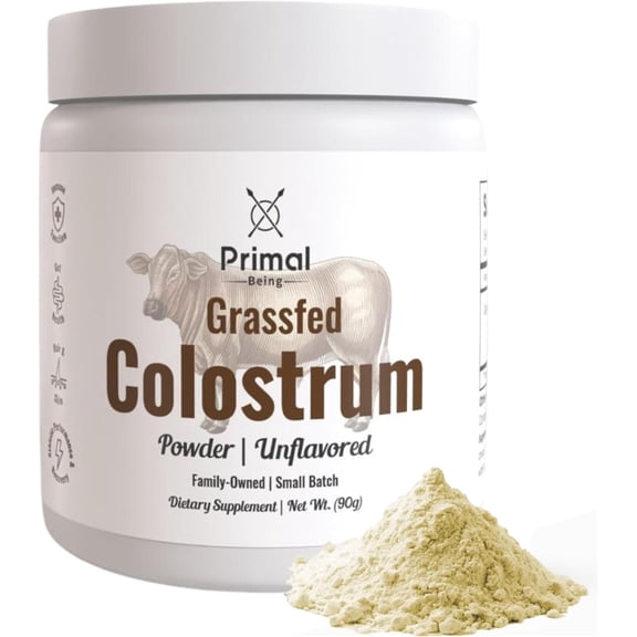 Primal Being Grassfed Beef Colostrum - Supports Immune Function, Gut Health, Hair, Anti-Aging, Athletic Performance, Recovery - 90 Grams unflavored Powder, 3000 mg per Serving