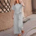 thumbnail image 2 of CHUOU Women 2 Piece Linen Outfit Sets Cotton Short Sleeve Shirt Wide Leg Trousers Pant Two Pieces Tracksuit, 2 of 5