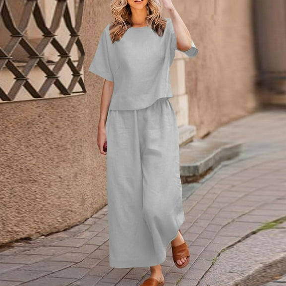 Stylish Women's Trousers Suit Elegant Two Piece Outfit with Short Sleeve Shirt and Wide Leg Pants for Casual and Formal Occasions