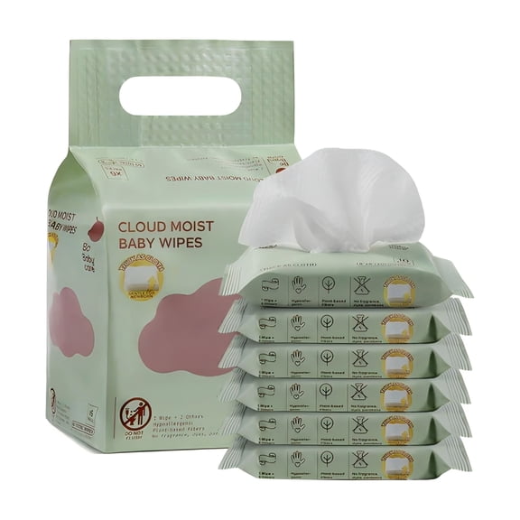 Bc Babycare Unscented Baby Wipes, 99% Water Based, Ultra Thick & Soft, 6 Pack Travel Pocket Size, Cloud Moist