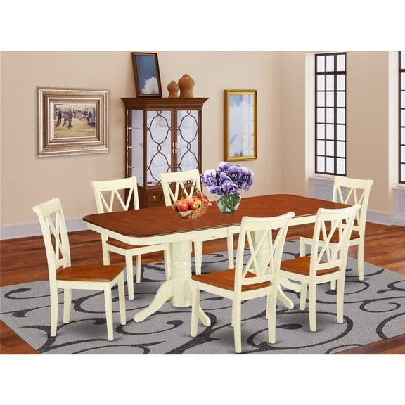 Renaissance Dining Set 7Pc Rectangular Table & 6 Chairs - 60x78 Inch Table with Leaf