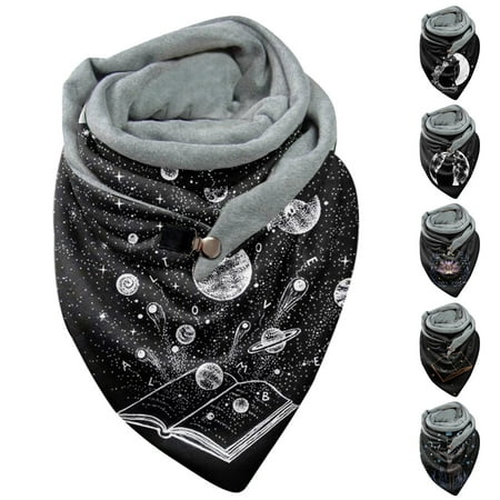 

Aompmsdx Fashion Shawls Casual Button Wrap Warm Scarves Women Soft Printing Scarfwinter Boy Hat