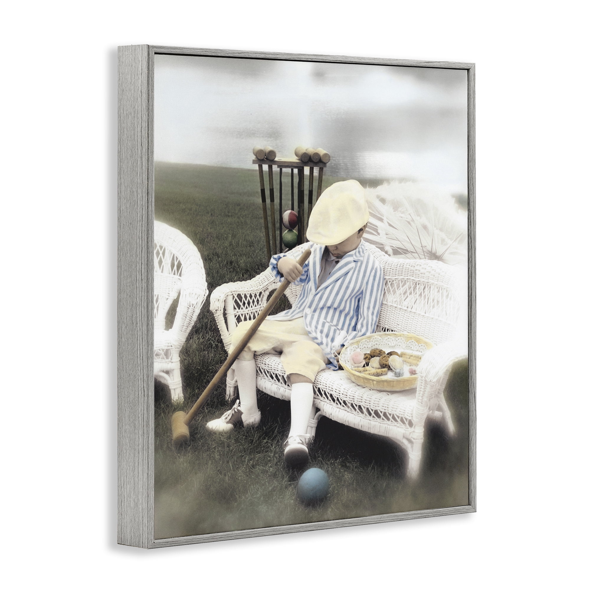 Stupell Industries Child with Croquet Mallet Gray Framed Giclee Art, design by Kendra Dew