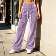 thumbnail image 6 of Women Casual Fleece Wide Leg Pants, Elastic Waist Loose Long Trousers with Side Pockets for Daily Loose Outfits Purple-A S(S), 6 of 8