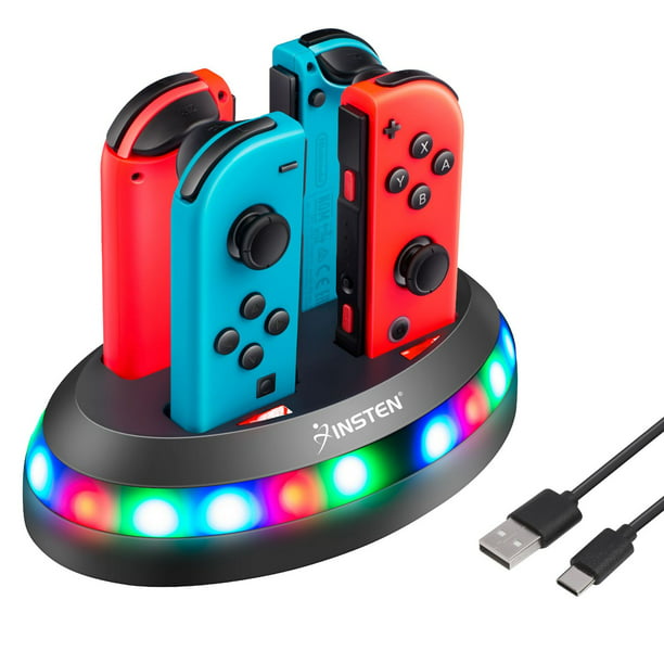 glæde Menneskelige race lineær 4-in-1 Charger for Nintendo Switch & OLED Model Joycon Controller with RGB  LED Indicator Charging Station Dock Stand Joy Cons Accessories - Walmart.com