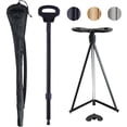thumbnail image 1 of ALEVMOOM Bastón plegable con asiento, ligero, 2 en 1, para adultos, de aluminio, con asiento, capacidad de 150 kg, portátil, con bolsa de transporte, color negro, 1 of 5