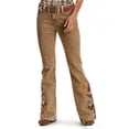 thumbnail image 2 of Women's Mid Rise Flare Jeans with Floral Embroidery, Vintage Brown Denim Pants for Western Style, 2 of 8
