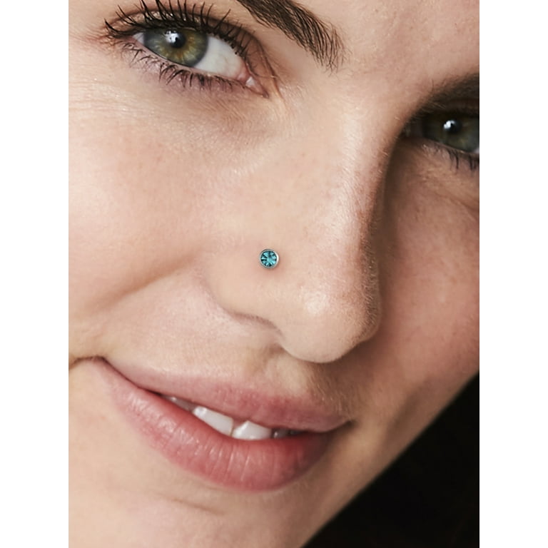 HOTSILVER Nose Studs Surgical Steel L-Shapes with Bright Crystal