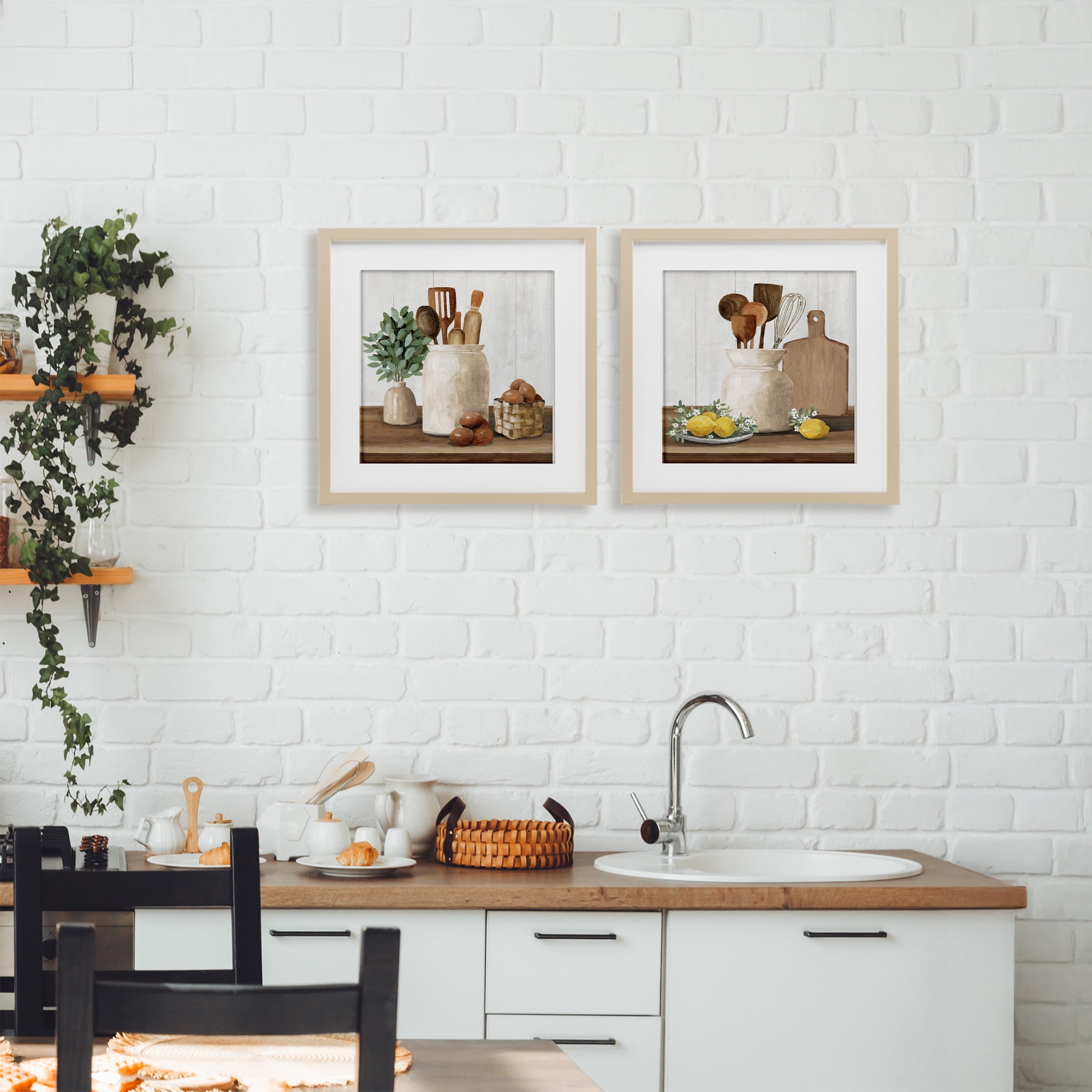 Stupell Industries Country Kitchen Setup 2 Piece Birch Framed Print Under Glass Set, design by White Ladder