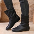 thumbnail image 3 of Ankle Boots for Women Casual Pull on Slouchy Leather Round Toe Flat Booties Fashion Wide Calf Winter Short Boots, 3 of 7