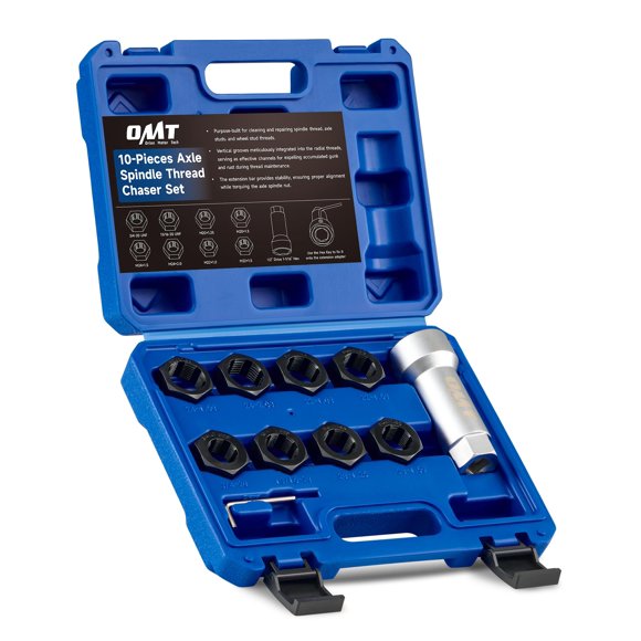 Orion Motor Tech 10pc Axle Spindle Threading Set, Axle Thread Repair Kit with 8 Dies 1-1/16" Extension Bar, Axle Nut Rethreader with M20 M2