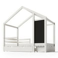 thumbnail image 6 of Yardi Yard Full House Bed with Blackboard and Drawers, Two Shared Beds with Roof, 2 Twin Size House Platform Beds, House Platform Beds with Fence,, White, 6 of 10