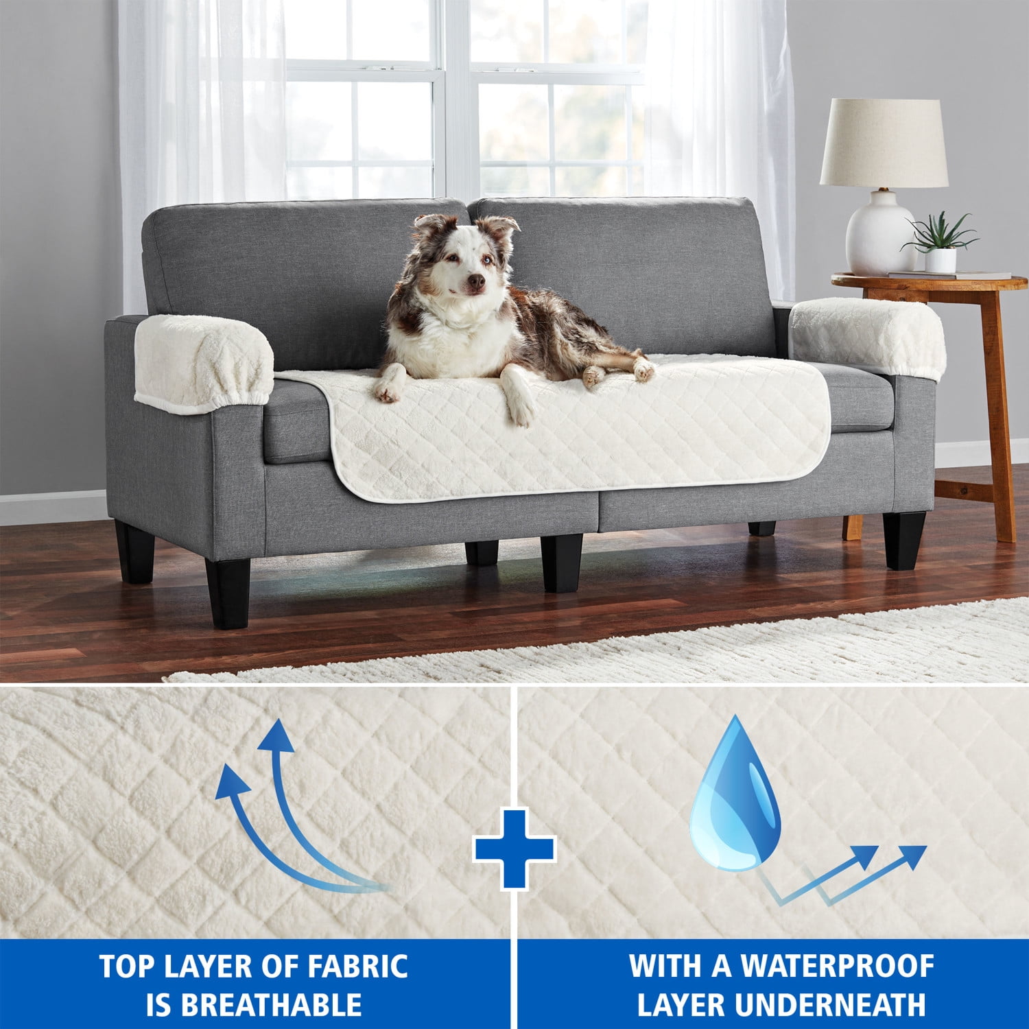 (4 pack) Mainstays Waterproof Sherpa Fabric Loveseat Furniture Cover, Fits 2 People, 3-Piece, Cream White