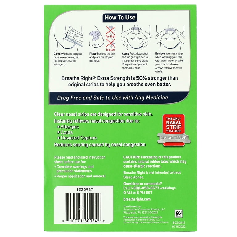 Breathe Right Nasal Strips Extra Strength Clear for Sensitive Skin  Drug-Free Snoring Solution & Nasal Congestion Relief Caused By Colds &  Allergies 44
