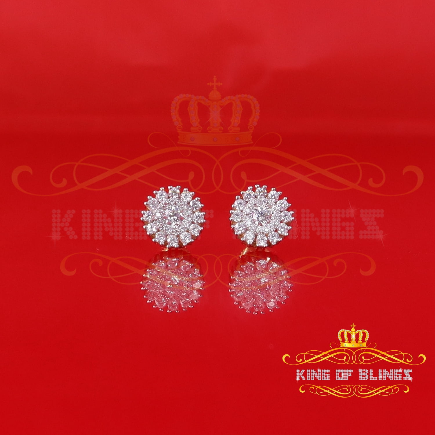 King of Bling's 1.00ct VVS 'D' Moissanite Men's/Womens 925 Silver Yellow Floral Stud Earrings