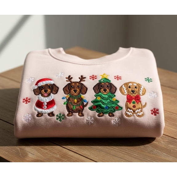 Dachshund Christmas Embroidered Shirt | Funny Wiener Dog Holiday Sweatshirt | Cute Sausage Dog Lover Xmas Sweater for Dog Owner