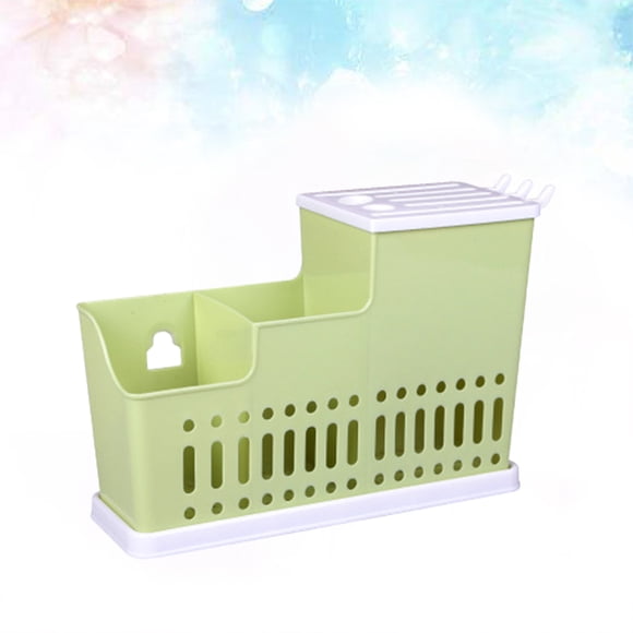 ADDHAT Organizador Para Utensilios De Cocina De Plástico PP Verde Con Escurridor Incorporado