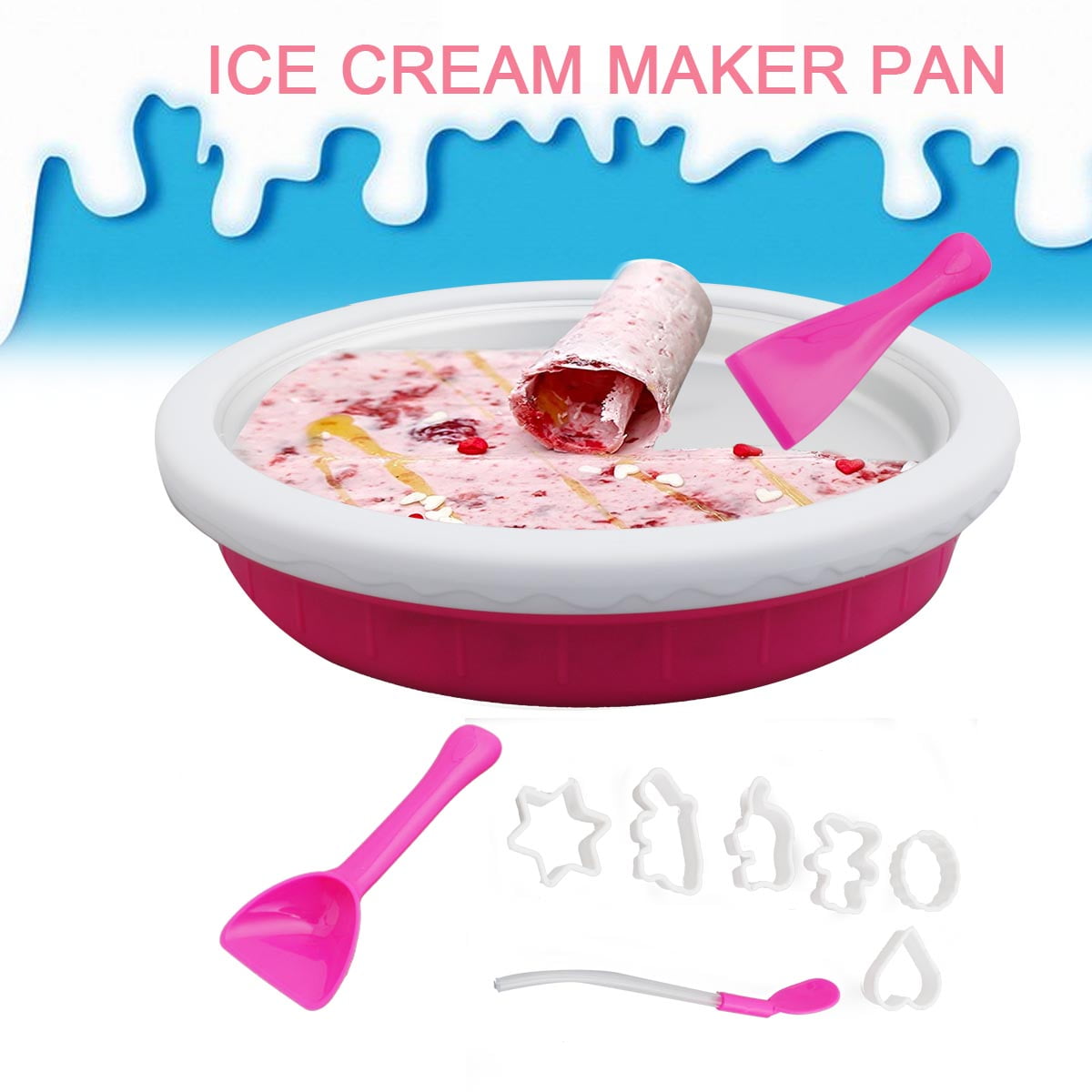 Mini Fried Yogurts Machine Dry Ice Plate Homemade Ice Cream Roll Maker Ice Cream Roll Maker Rolled Ice Cream Maker Pink 