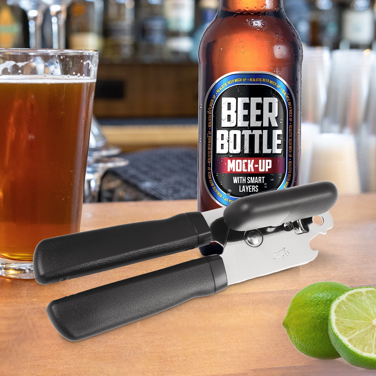Integrated Manual Can Opener, Built in Bottle Opener, Smooth Cut, Manual Kitchen Multifunctional Tool, Black