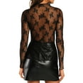 thumbnail image 4 of UVN Mesh Tops for Women Sheer Lace Long Sleeve Shirts Sexy Y2k See Through Party Club Blouse, 4 of 8