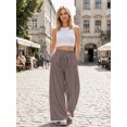 thumbnail image 2 of INSPIRE CHIC Women's Smocked High Waist Drawstring Casual Pants for Comfortable Summer Wear with Flowy Wide Leg Design L Dark Brown, 2 of 6