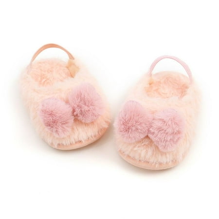 

Merotable Baby Girl Cute Plush Soft Slide Slip On Flat Sandal Slipper Casual Infant Crib Shoes