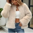 thumbnail image 2 of jtjvou Women's Faux Fur Coats Long Sleeve Fleece Jackets Open Front Shaggy Cardigans Short Jacket Fall Winter Clothes Beige L, 2 of 8