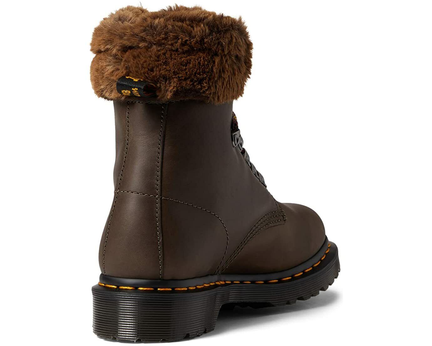 Dr. Martens Womens 1460 Serena Collar Faux Fur Lined Combat Boots 8 Khaki Grey Brown Streeter Walmart