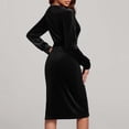 thumbnail image 6 of Zedker Women's Long Sleeve Velvet Mini Dress Fall Bodycon Mock Neck Elegant Short Cocktail Holiday Party Dresses Plus Size Black L, 6 of 8
