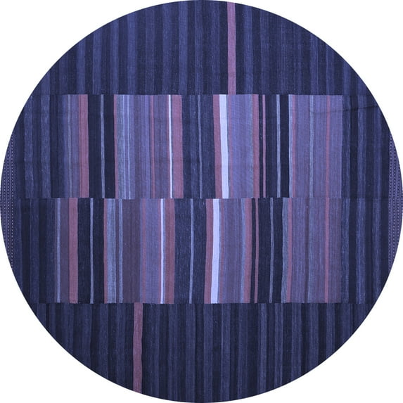 Ahgly Company Machine Washable Indoor Round Abstract Blue Contemporary Area Rugs, 8' Round