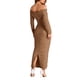 thumbnail image 2 of Vestido PRETTYGARDEN Maxi con Hombros Descubiertos, Manga Larga Fruncido L Marrón, 2 of 8