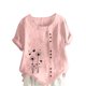 thumbnail image 1 of Vestidos Casuales Para Mujer, Blusas De Mujer De Moda Blusa informal de lino con cuello redondo, manga corta y botones para mujer, 1 of 4