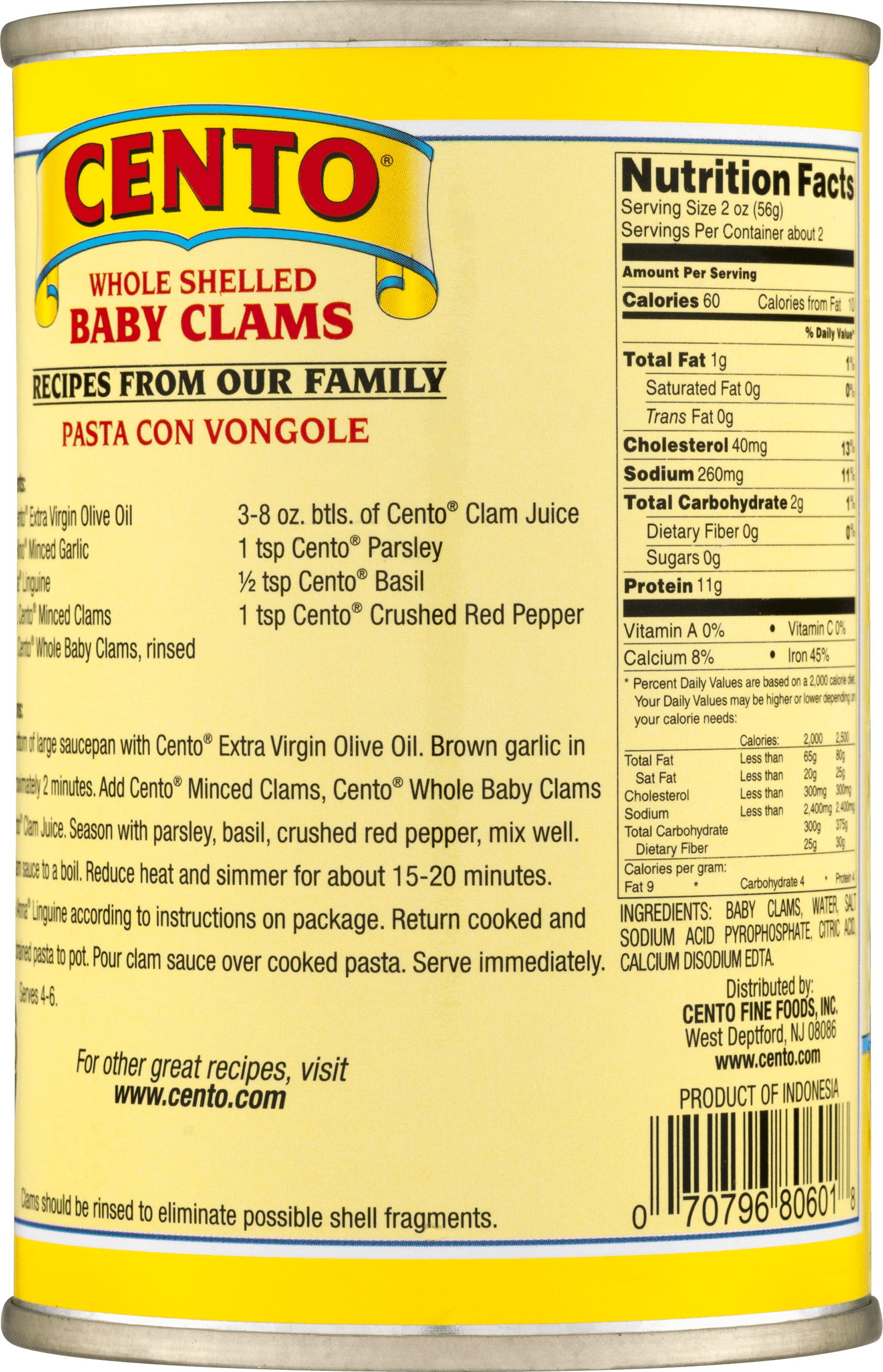 Cento Whole Shelled Baby Clams, 10 oz Can