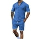 thumbnail image 1 of Mangas de Mano para Hombres, Color Sólido Botón de Solapa de Manga Corta Cardigan Y Pantalones Cortos Conjunto de Traje Deportivo Hecho de Poliéster, Conjunto de Traje para Hombre, 1 of 6