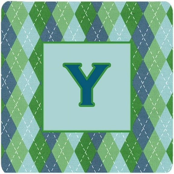 Monogram - Blue Argoyle Foam Coasters Initial Letter Y, Set - 4