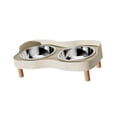 thumbnail image 4 of Comedero elevado para gatos con 2 cuencos de acero inoxidable, suministros para mascotas, resistente a salpicaduras, juego de comedero y bebedero para Beige Blanco, 4 of 9