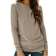 thumbnail image 2 of Fall Saving! HVOBTTY Women's Long Sleeved T Shirt, Fall and Winter Tops for Women, Women's Casual Solid Color Crew Neck Long Sleeve Drop Shoulder Layering Pullover Top Khaki, Khaki, 2 of 5