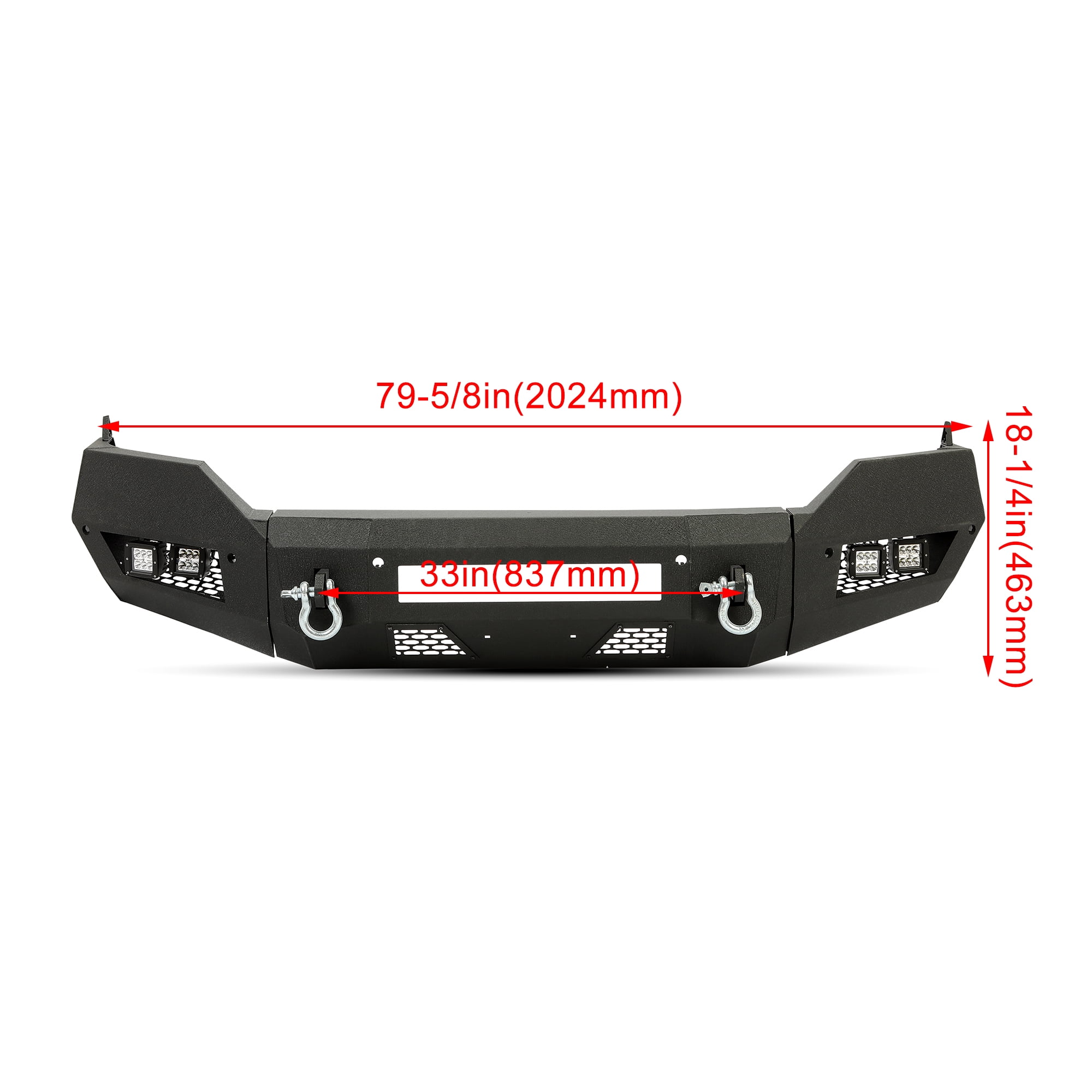 Kojem Front Bumper Off-road 3-Piece Modular for Dodge Ram 1500 Classic 2WD/4WD 2013-2021 14 15 16 17 18 19 20 with 4 LED Lights Textured Black