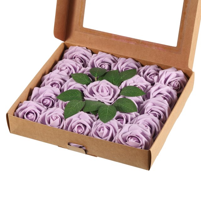 Unique Bargains Têtes de Roses Artificielles, Mini Fleurs Fausses Violet Clair 3.15 Pouces 25 Pcs