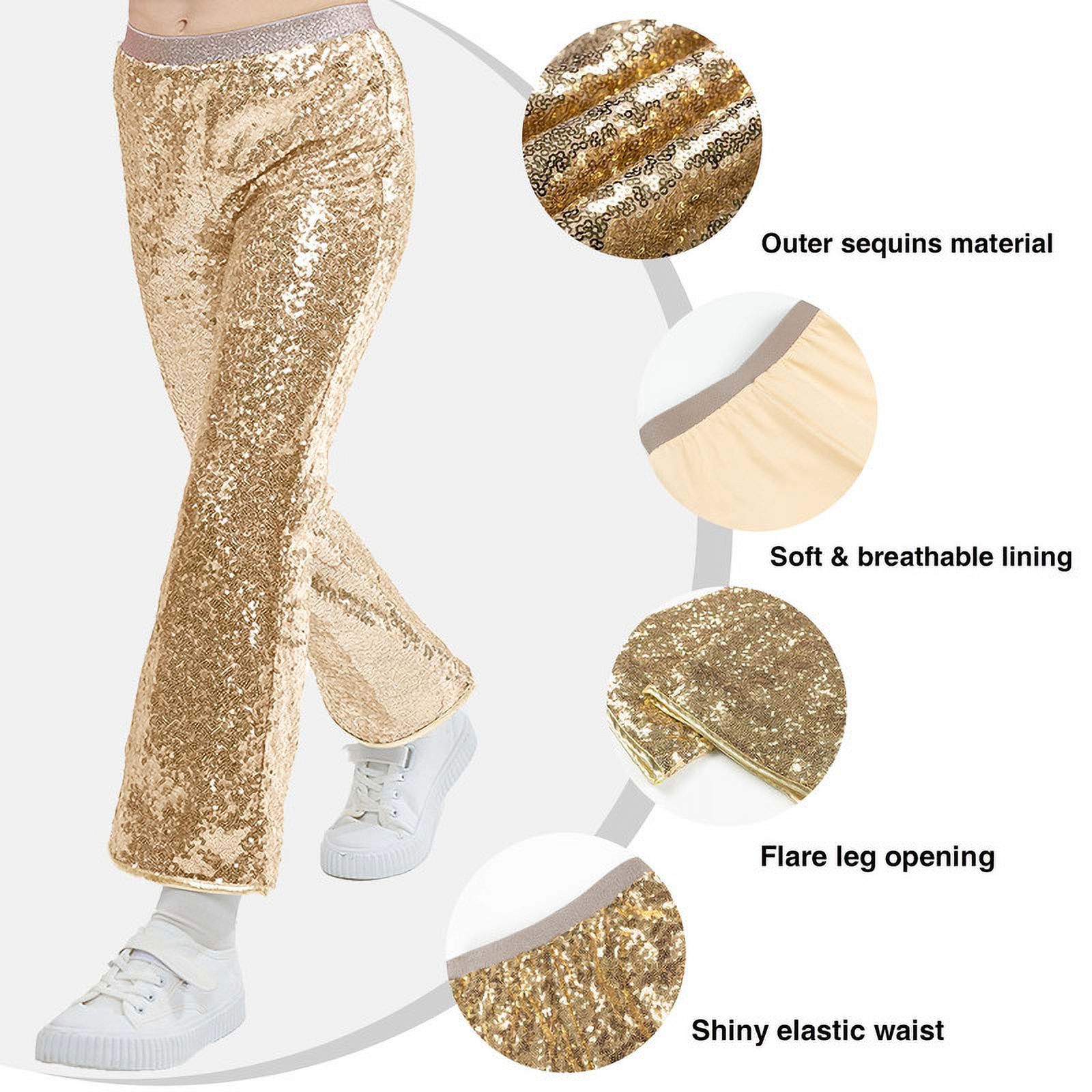 Girls Sparkly Sequin Flared Pants - Elastic Waist Bell-Bottom Trousers (New Without Tags)