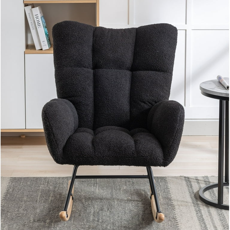 Rocking Chair Nursery Modern Accent Rocking Chair with High Backrest Teddy Fabric Upholstered Nursery Glider Rocker for Nursery Living Room Bedroom Black Walmart