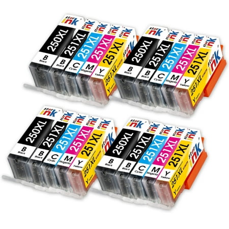 250XL 251XL Ink Cartridge for Canon Ink 250 and 251 PGI250XL 251XL PGI-250XL Printer Ink for PIXMA IP8720 MG5520 MG6620 Printer(4 PGBK 4 small Black 4 Cyan 4 Magenta 4 Yellow, 20 Pack）