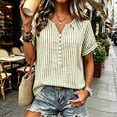 thumbnail image 2 of hoksml Women's Striped Blouse, V Neck Henley Short Sleeve Shirt, Casual Loose Fit Daily Office Wear Top, 2 of 9