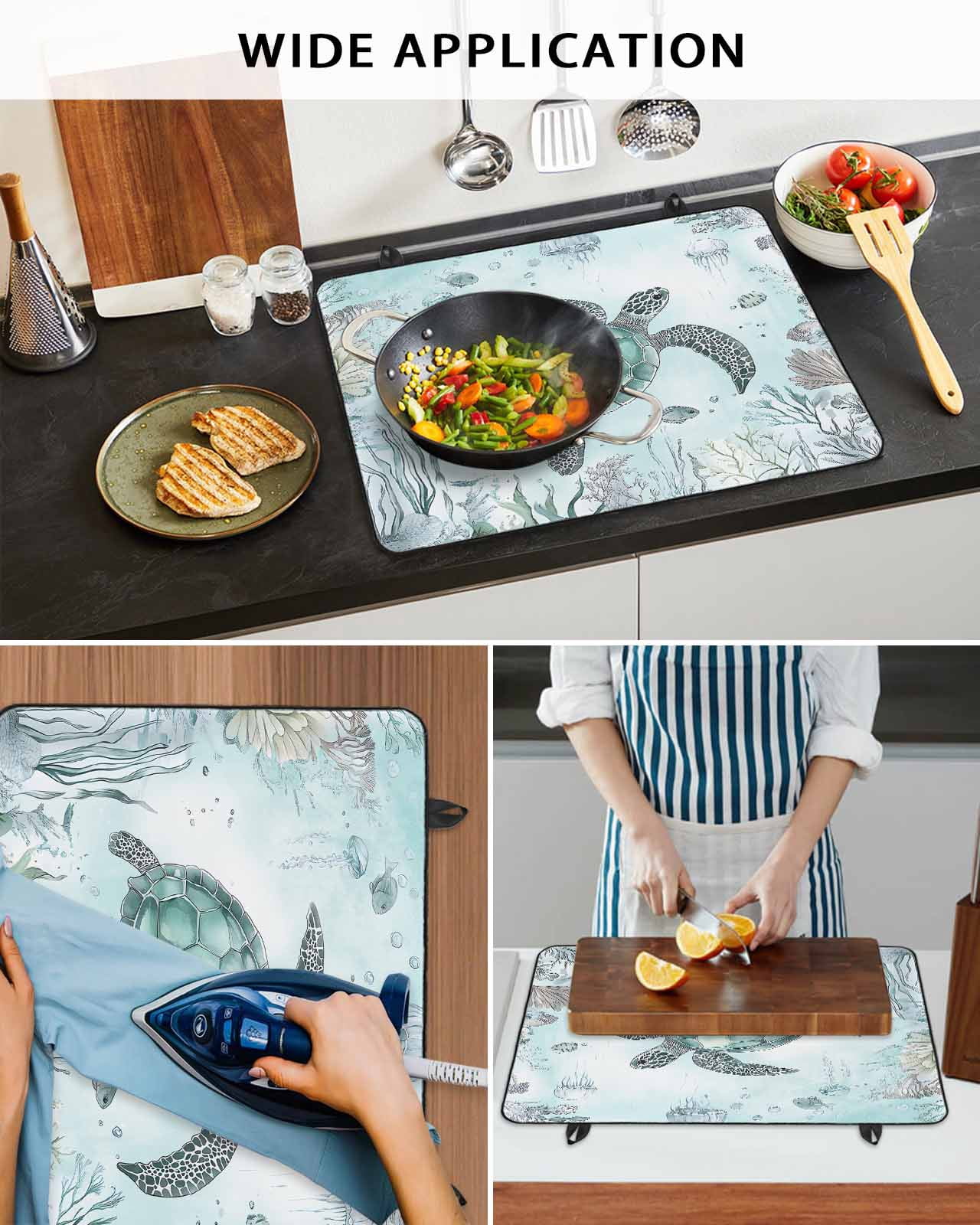 nqOlkjepod Large Induction Cooktop Protector Mat 28.5"x20.5", Coastal Sea Turtle Stove Top Covers for Electric Stove, Nautical Marine Jellyfish Coral Stove Burner Cover Mats, Glass Top Stove Cover