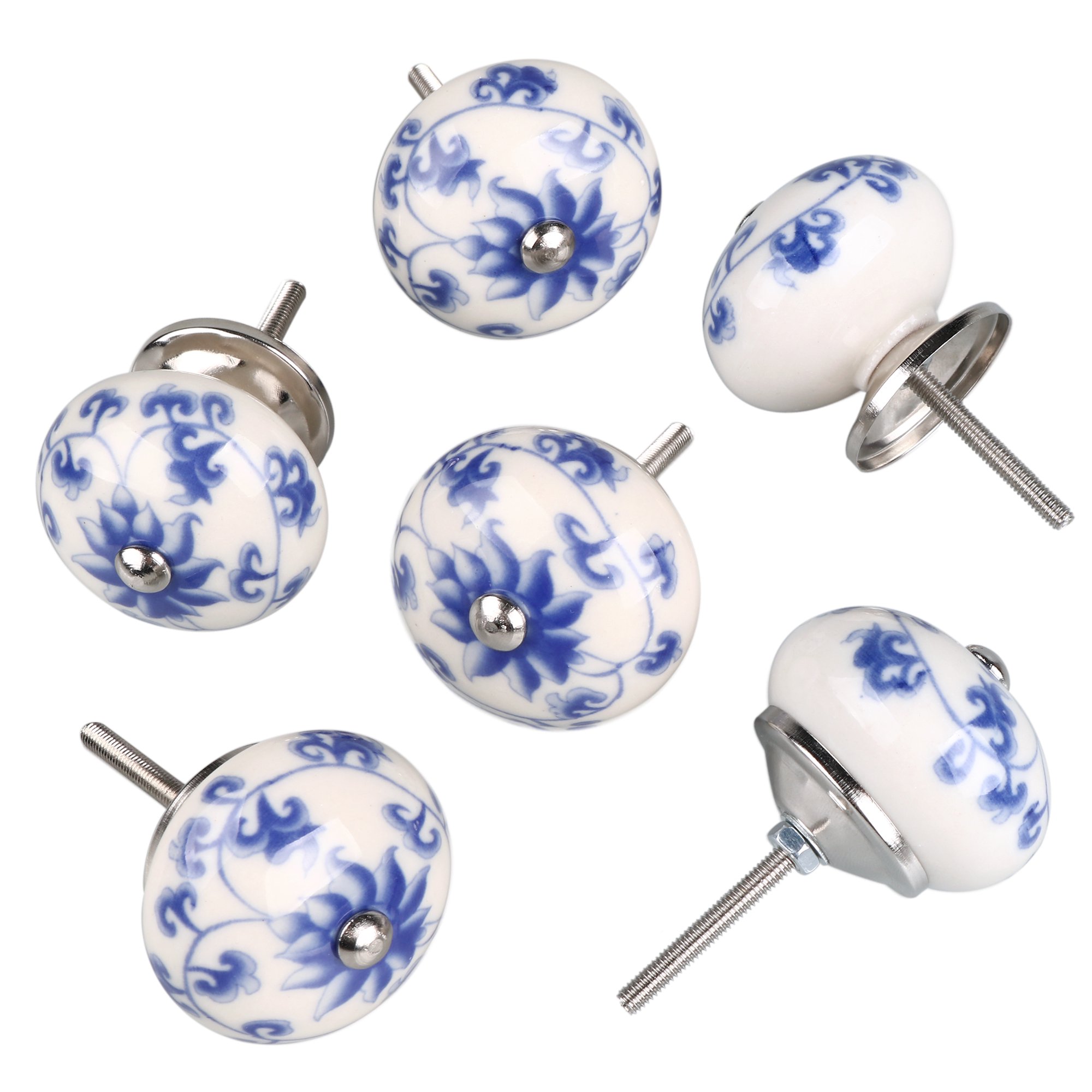 6 Pcs Ceramic Knobs Drawer Pulls Cupboard Handles Door Blue