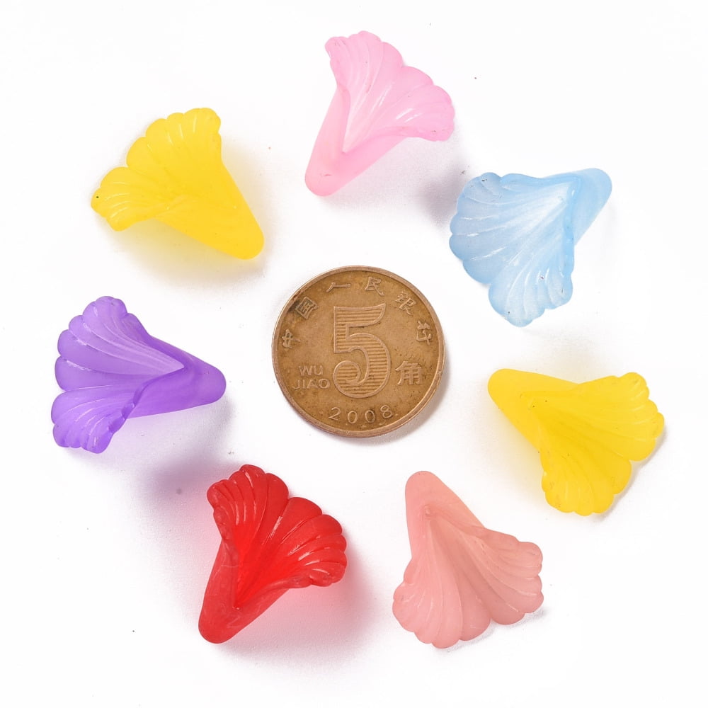 Transparent Acrylic Bead Caps Trumpet Flower Beads Frosted Flower Mixed Color 18x18x17mm Hole: 1.5mm about 700pcs/500g